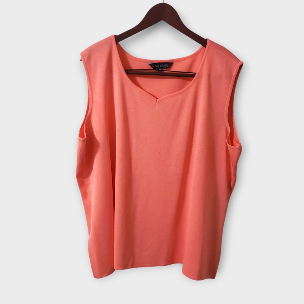 Ming Wang Womens 3X Coral Pink Sleeveless Knit Tank Top V-Neck Shell